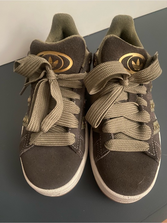 adidas Shoes - adidas Brown Suede Sneakers with Gold Accents